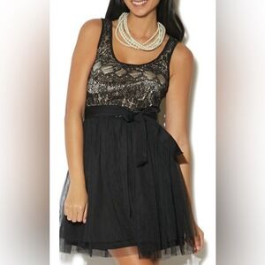WET SEAL Mini Dress Tulle Nude Black Tank Lace Y2K Vintage 90s Whimsy Fairy Goth
